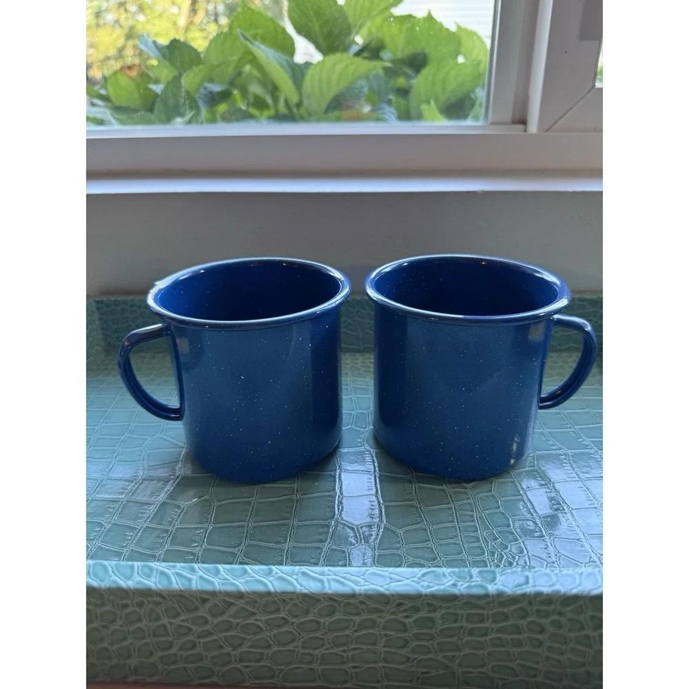 Blue/White Speckled Enamelware Cups/Mugs-Set Of 2